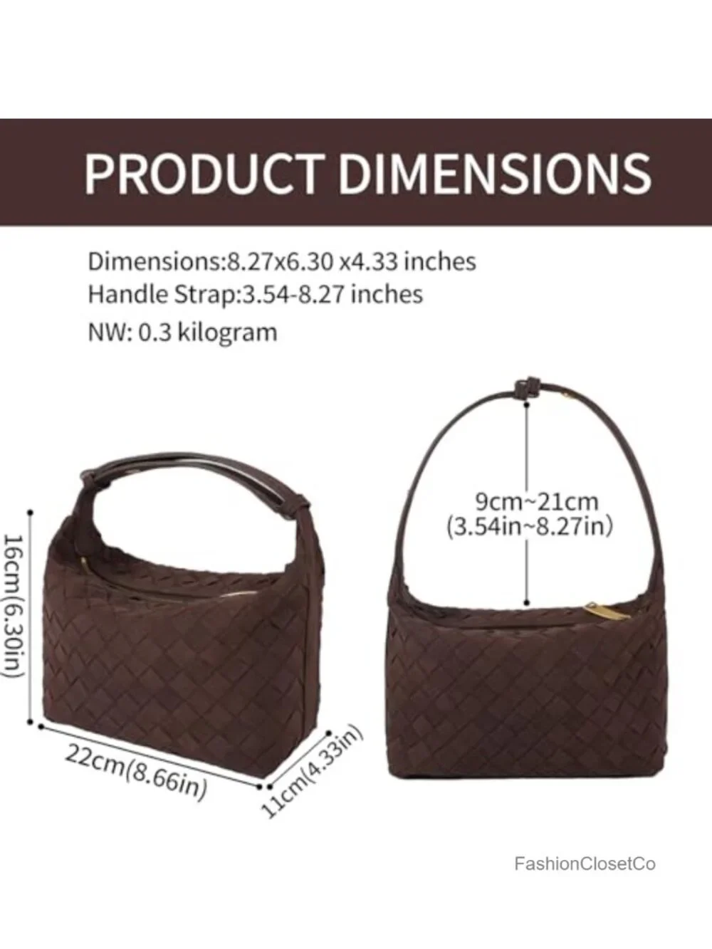 Faux Suede Woven Hobo Handbag with Adjustable Strap Mini Shoulder Bag
